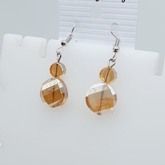 Golden Amber Crystal Dangle Earrings, AZFA1169 - Picture 1 of 11